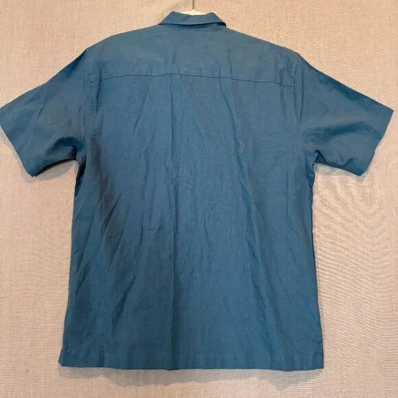 Cubavera Teal Blue Linen Cotton Blend Button Front Shirt Men’s Medium - Picture 4 of 5